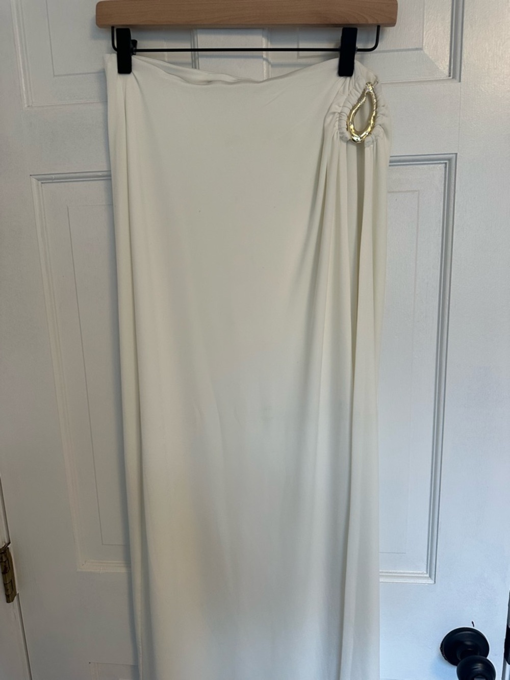 Meshki Cream Maxi Skirt with Gold Ring Detail